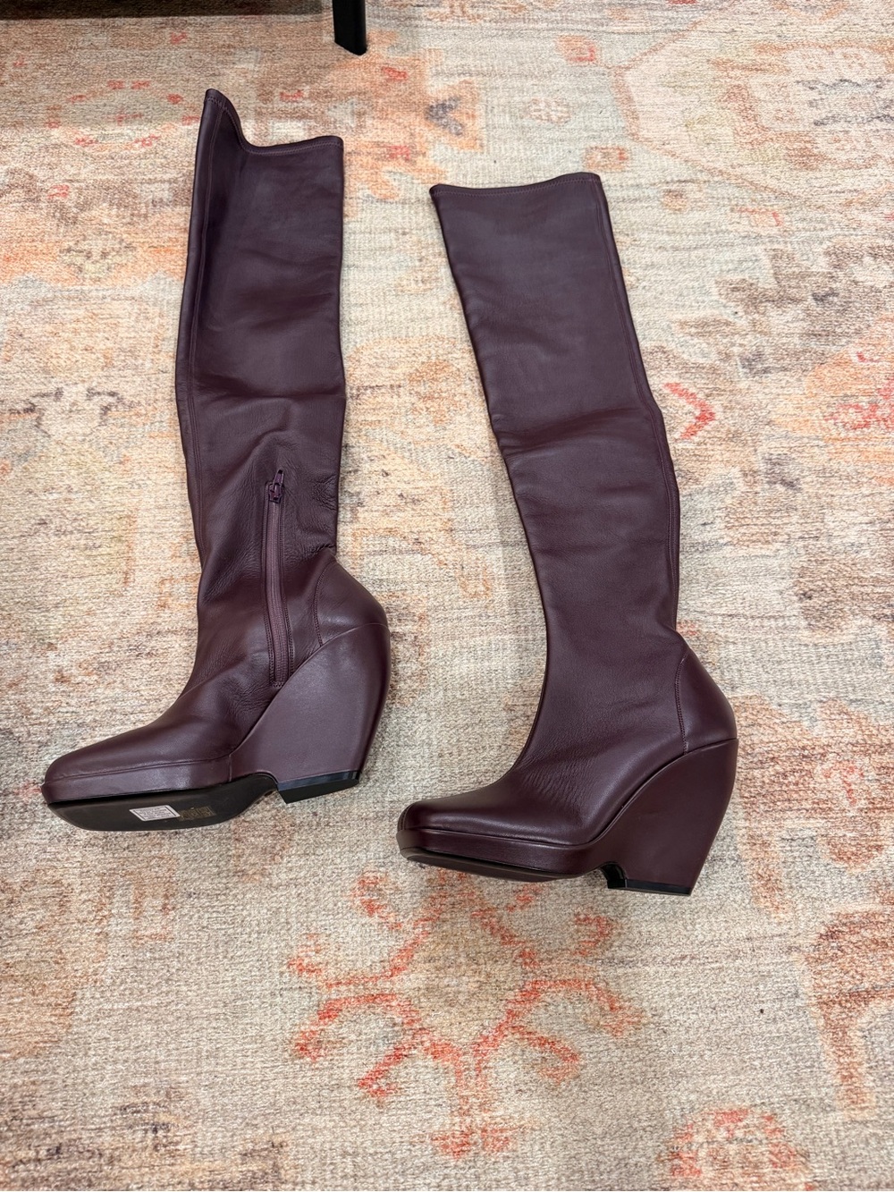 KHAITE Over-the-Knee Wedge Boots in Deep Burgundy